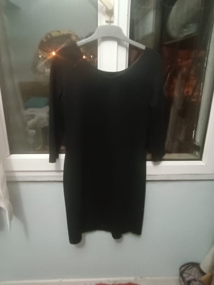 Uzun Kollu Siyah Midi Elbise - Görsel 2