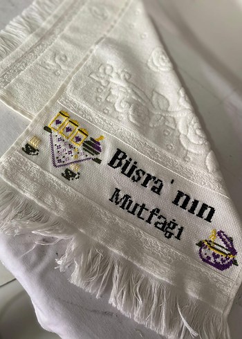 Nakışlı Beyaz Mutfak Havlusu - Görsel 2