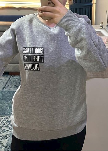 Koton Gri Melanj V Yaka Sweatshirt