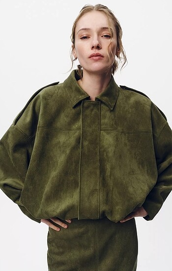 Zara yeşil süet bomber ceket