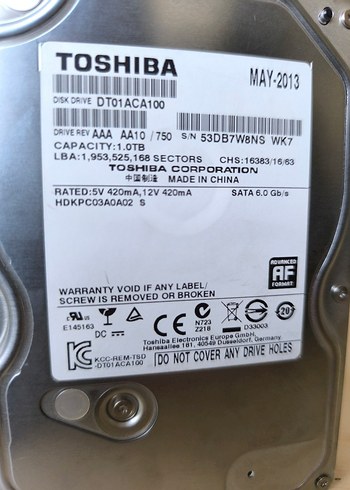 Toshiba 1TB SATA 6Gb/s Sabit Disk