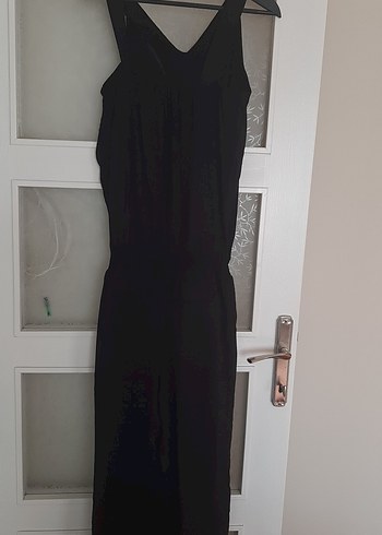 Siyah Nakışlı Kemerli Uzun Kadın Tulum - Görsel 3