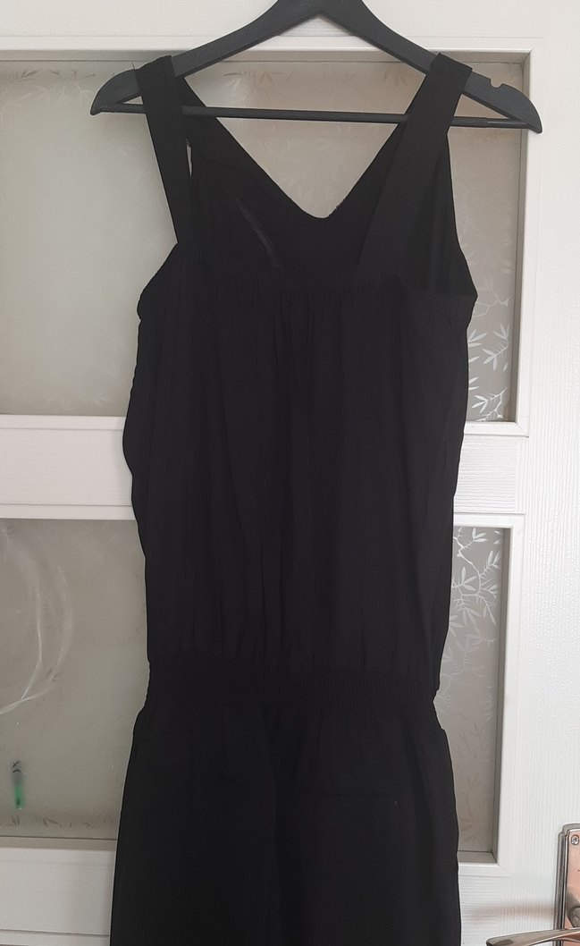 Siyah Nakışlı Kemerli Uzun Kadın Tulum - Görsel 4