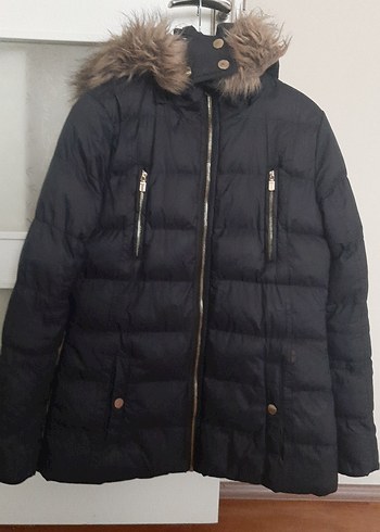 Siyah Kadın Midi Kışlık Mont Kürklü - Görsel 2