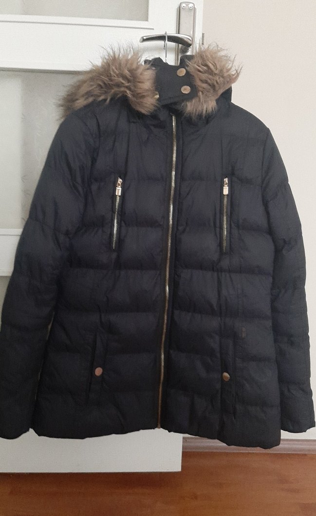 Siyah Kadın Midi Kışlık Mont Kürklü - Görsel 2