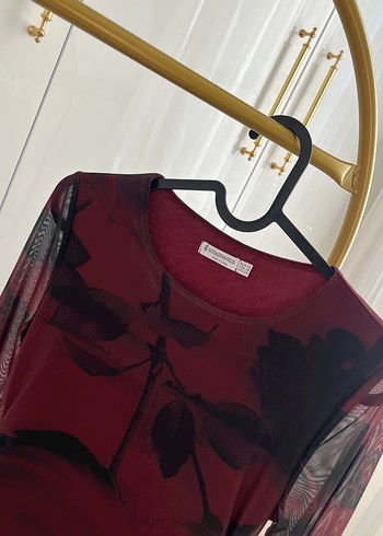 Bordo Drapeli Uzun Kadın Elbise - Görsel 5