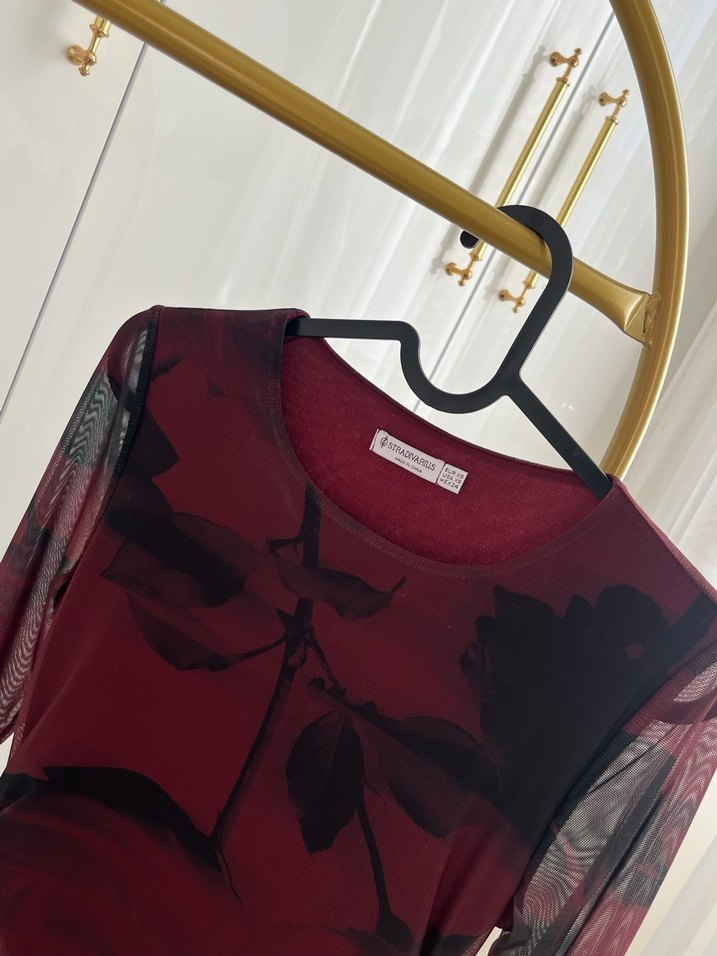 Bordo Drapeli Uzun Kadın Elbise - Görsel 5