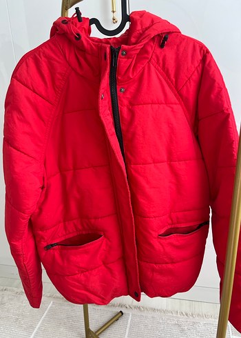 Kırmızı Fermuarlı Kadın Mont - Görsel 4