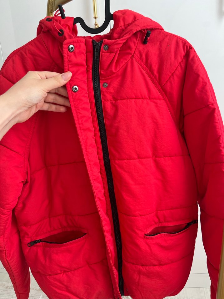 Kırmızı Fermuarlı Kadın Mont - Görsel 2