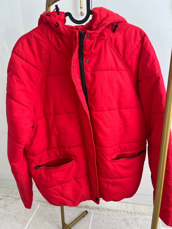 Kırmızı Fermuarlı Kadın Mont - Görsel 4