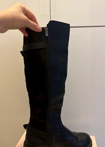 Siyah Deri Tokalı Dizüstü Gotik Bot - Görsel 4