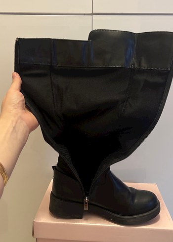 Siyah Deri Tokalı Dizüstü Gotik Bot - Görsel 5