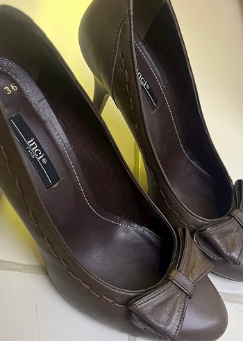 Kahverengi Deri Klasik Stiletto - Görsel 4