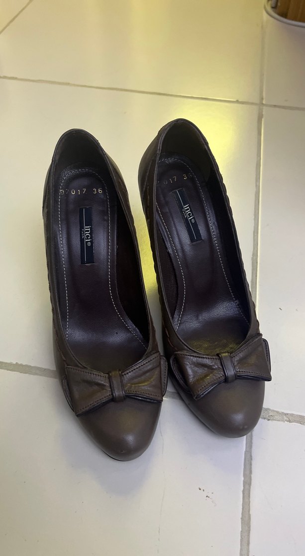 Kahverengi Deri Klasik Stiletto - Görsel 2