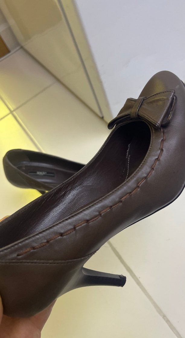 Kahverengi Deri Klasik Stiletto - Görsel 3