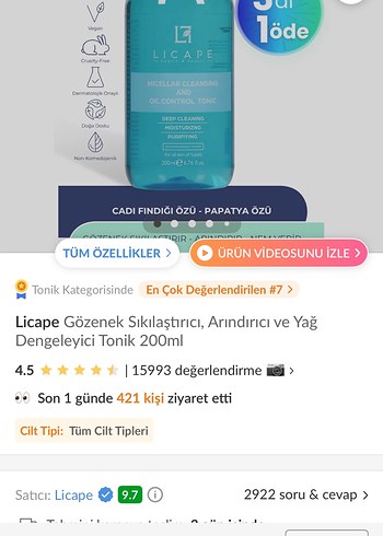 Licape Micellar Temizleyici ve Yağ Kontrol Toniği - Görsel 3