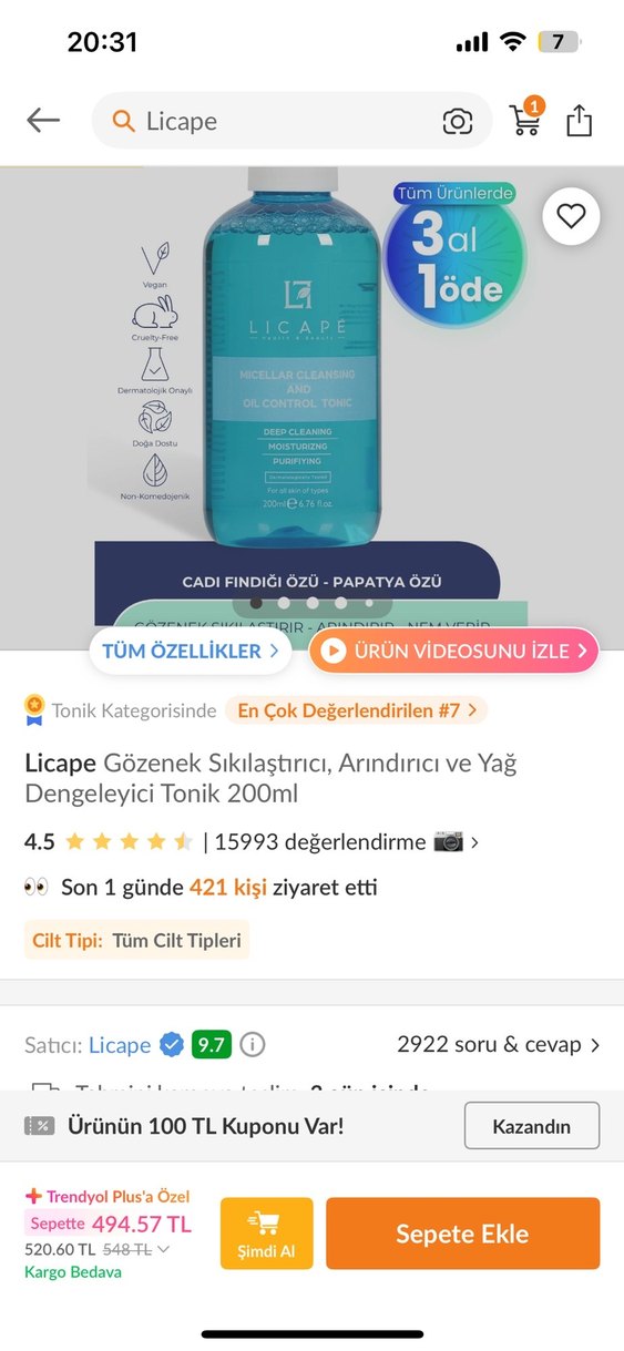 Licape Micellar Temizleyici ve Yağ Kontrol Toniği - Görsel 3
