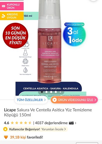 Licapé Sakura ve Centella Yüz Temizleme Köpüğü - Görsel 3