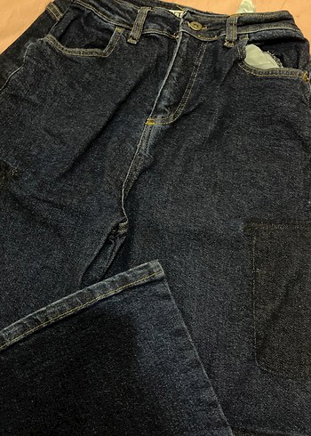 Kadın Lacivert Bol Kesim Midi Kot Pantolon - Görsel 4