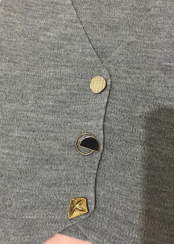 Düğmeli Gri Kadın Triko Yelek - Görsel 5