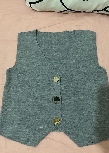 Düğmeli Gri Kadın Triko Yelek - Görsel 4