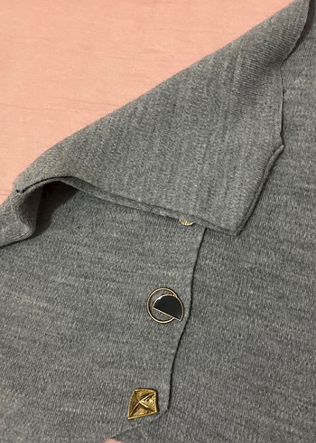 Düğmeli Gri Kadın Triko Yelek - Görsel 6