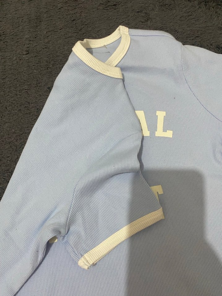 Mavi Pamuklu Baskılı Kadın Tişört - Görsel 2