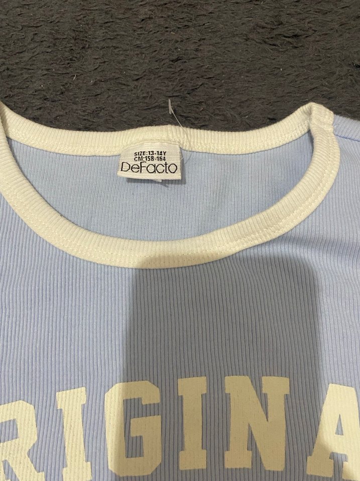 Mavi Pamuklu Baskılı Kadın Tişört - Görsel 3