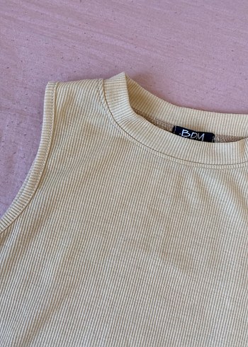 Bej Keten Yüksek Yakalı Kolsuz Basic Atlet - Görsel 2