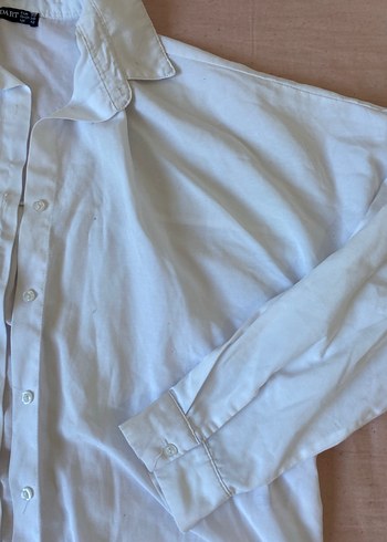 Düğmeli Beyaz Keten Kadın Gömlek - Görsel 3