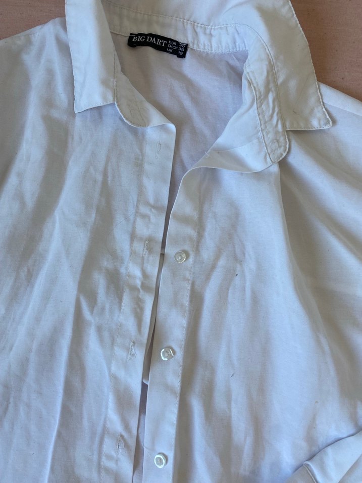 Düğmeli Beyaz Keten Kadın Gömlek - Görsel 4