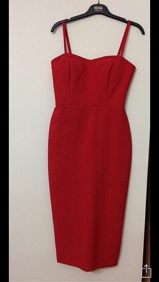 Kırmızı midi boy kalem elbise