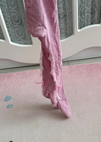 Kız Çocuk Pembe Keten Külotlu Çorap