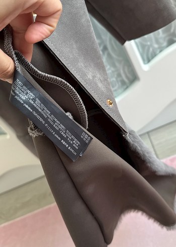 Gri Uzun Kadın Süet Kaban - Görsel 6