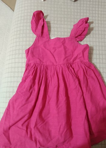 Kız Çocuk Pembe Keten Fırfırlı Elbise
