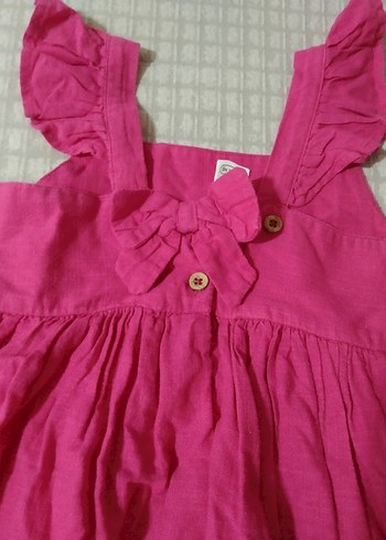 18-24 Ay Beden Kız Çocuk Pembe Keten Fırfırlı Elbise