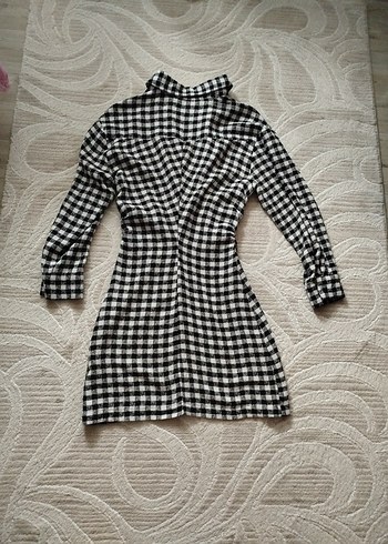 Düğmeli Gri Kareli Midi Kadın Elbise bershka - Görsel 2