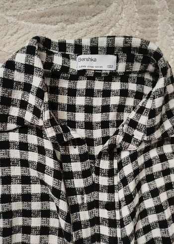 Düğmeli Gri Kareli Midi Kadın Elbise bershka - Görsel 3