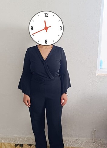 l Beden siyah Renk Uzun kollu uzun tulum