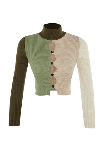 Kadın Renk Bloklu Boğazlı Triko Kazak - Görsel 3