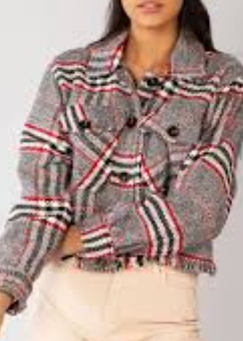 Düğmeli Mini Ekose Ceket - Görsel 3