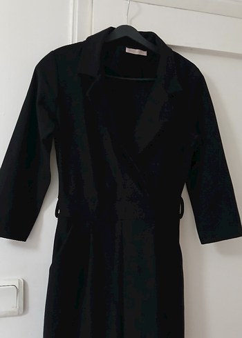 Siyah Keten Kadın Midi Tulum - Görsel 3