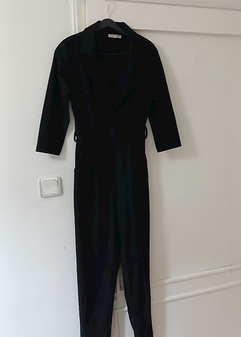 Siyah Keten Kadın Midi Tulum - Görsel 2