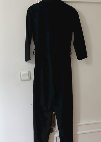 Siyah Keten Kadın Midi Tulum - Görsel 5