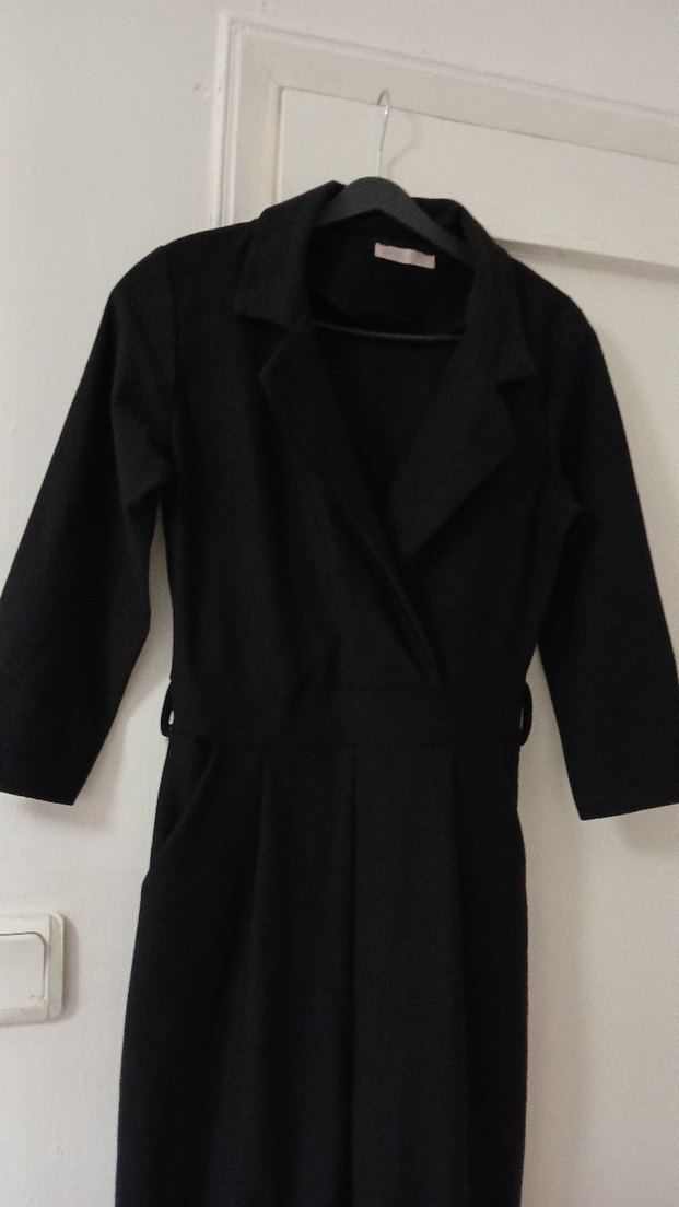 Siyah Keten Kadın Midi Tulum - Görsel 4