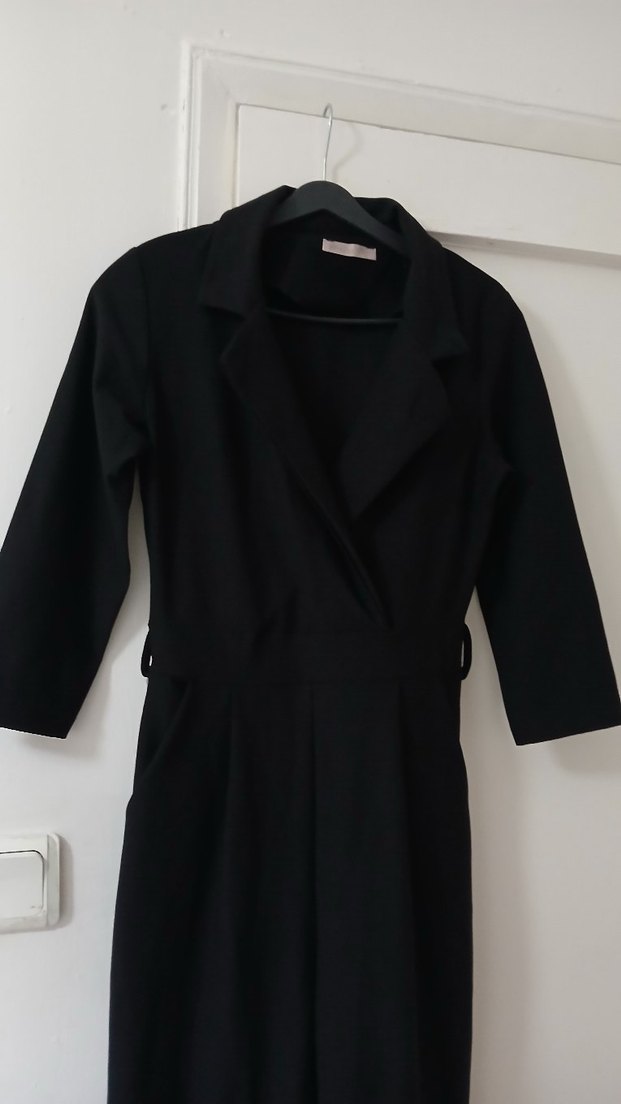 Siyah Keten Kadın Midi Tulum - Görsel 3