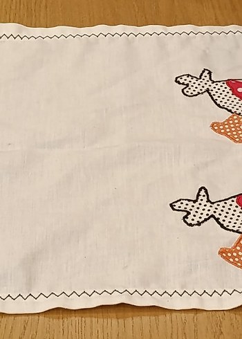 Nakışlı Vintage Renkli Beyaz Masa Örtüsü - Görsel 2