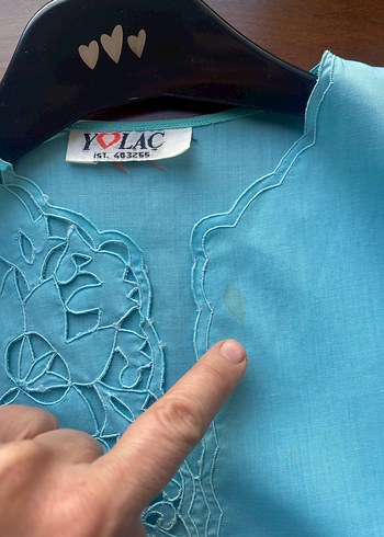 Mavi V Yaka Dantel Detaylı Kısa Bluz - Görsel 2