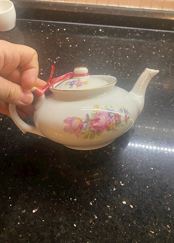 Pastel Çiçek Desenli Beyaz Porselen damgalı Demlik - Görsel 2