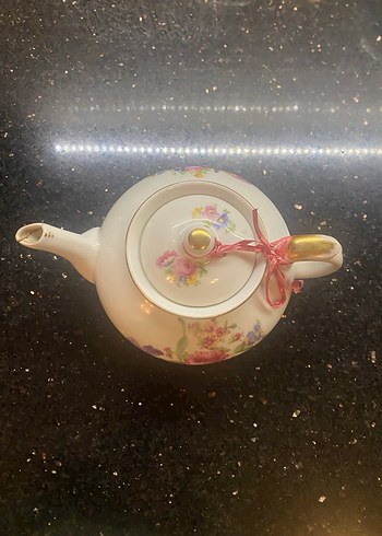 Pastel Çiçek Desenli Beyaz Porselen damgalı Demlik - Görsel 4